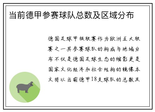 当前德甲参赛球队总数及区域分布