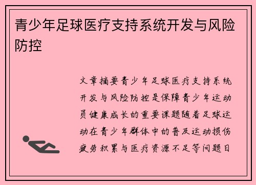 青少年足球医疗支持系统开发与风险防控